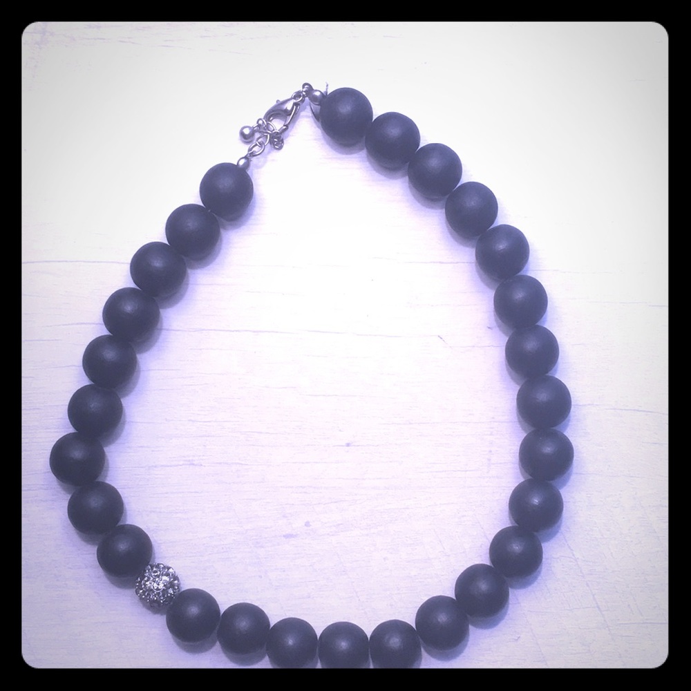 Black beaded choker with gem stone